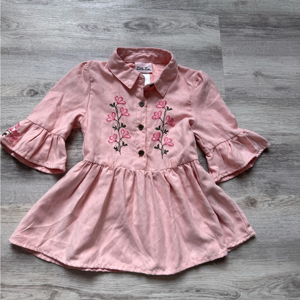 Little Lass Pink Floral Embroidered Top